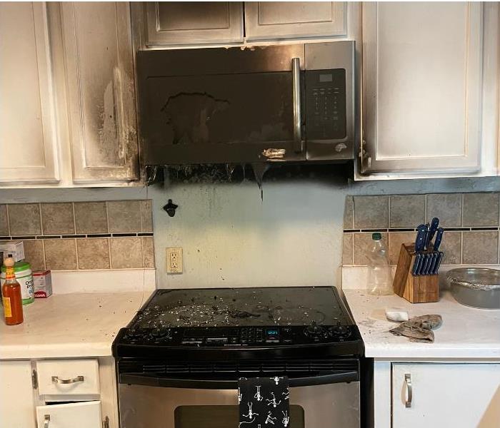 residental fire damage in kitchen 