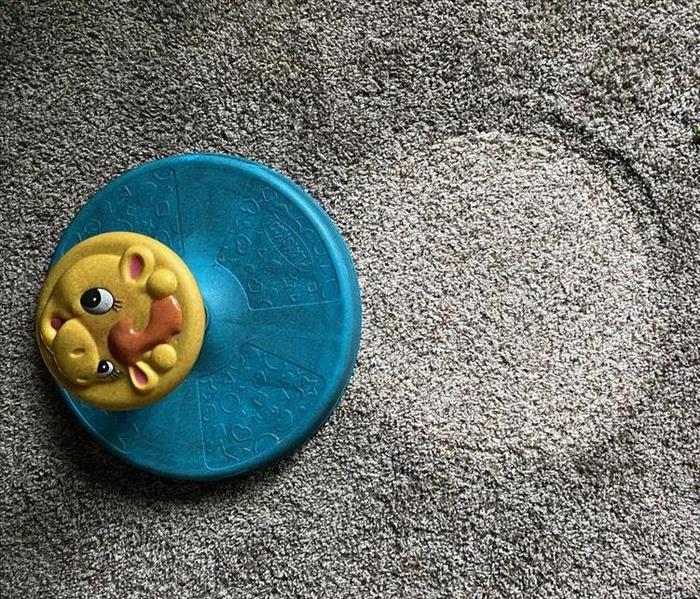 Toy moved on a carpet to show dark dirty carpet versus light clean carpet.