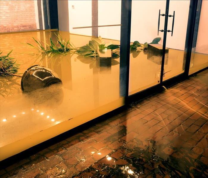 Flooding in the lobby of an office building
